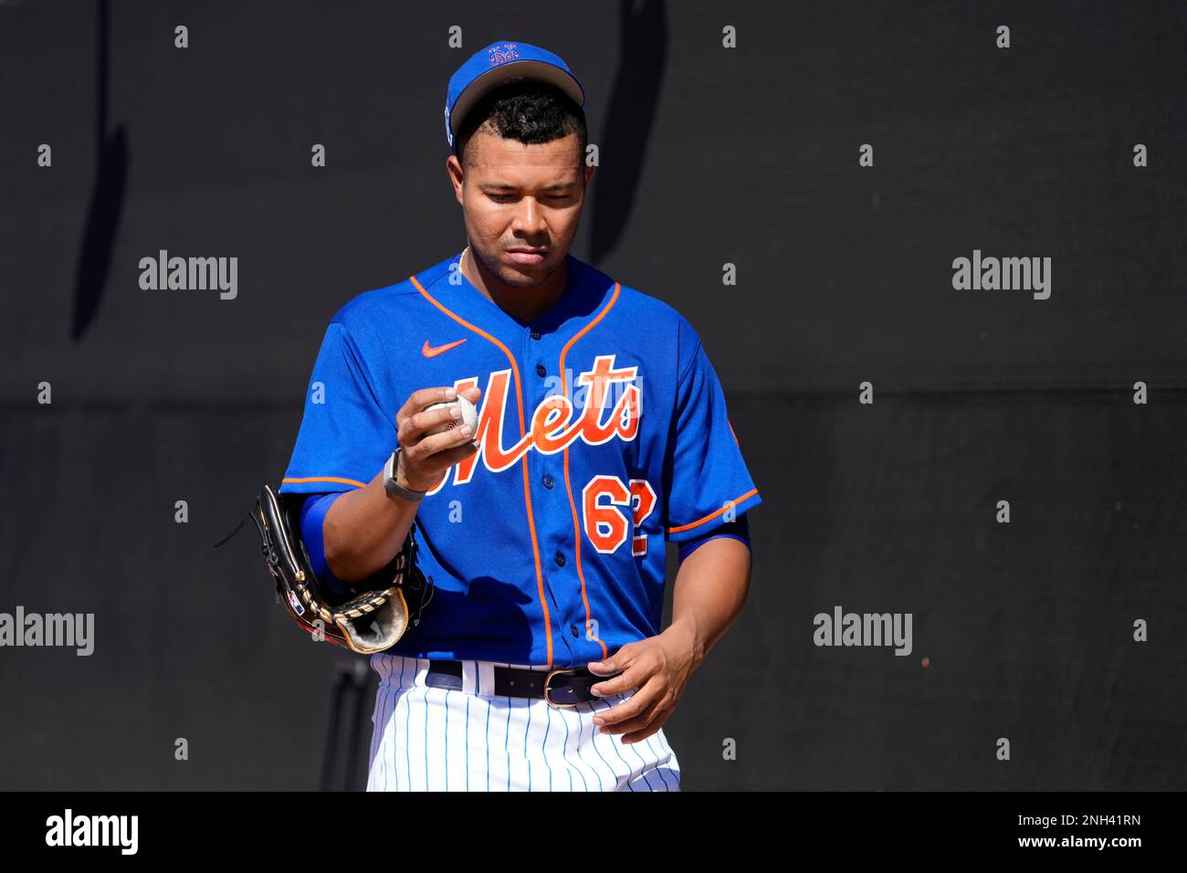 New York Mets pitcher Jose Quintana pauses during spring training