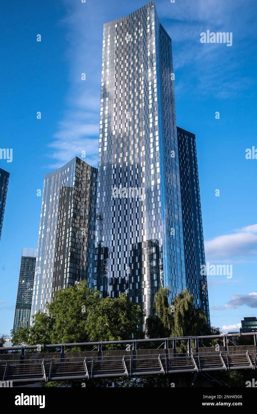 Deansgate square with blue skyline  in Manchester UK Stock Photo