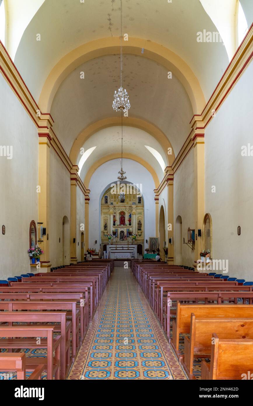 The nave of the parish church of San Bartolo Coyotepec in the Central Valleys of Oaxaca, Mexico. Stock Photo