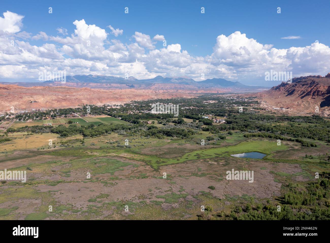 Aerial view of the Scott M. Matheson Wetlands Preserve and the Moab