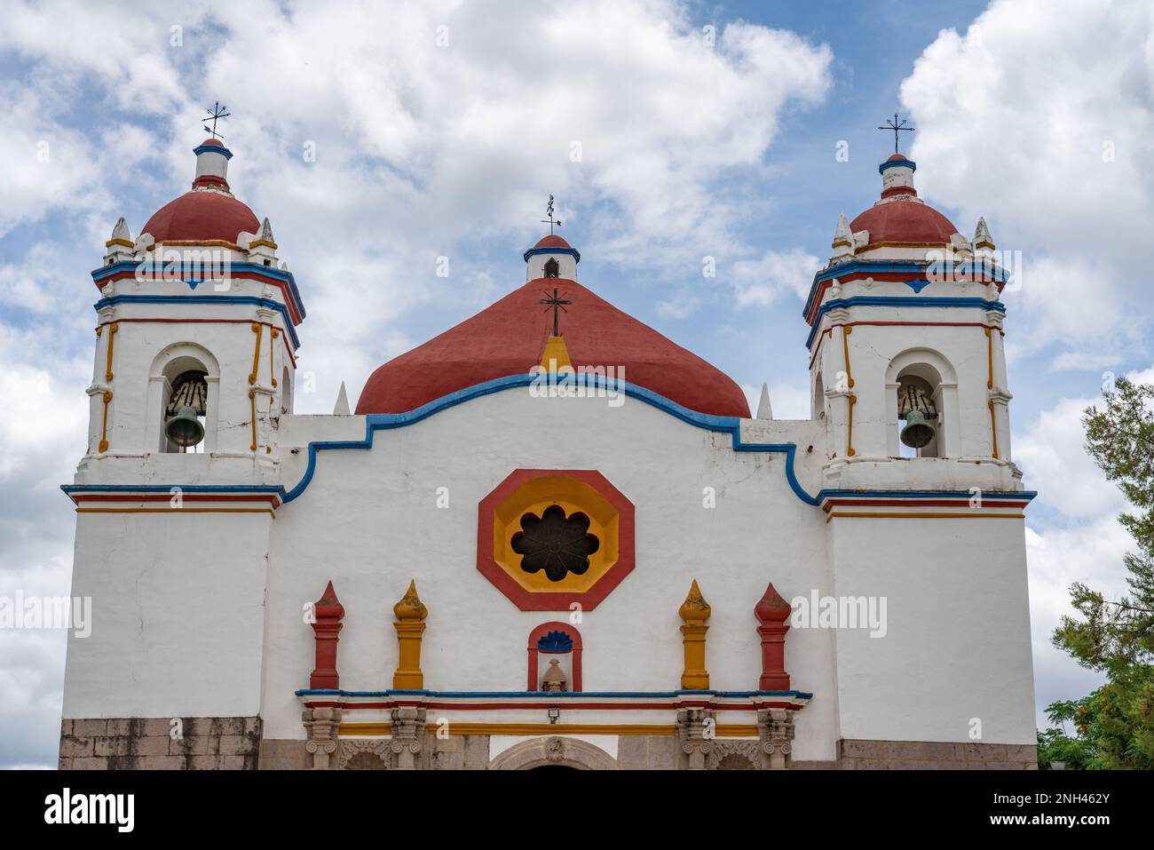 The parish church of San Bartolo Coyotepec in the Central Valleys of Oaxaca, Mexico. Stock Photo