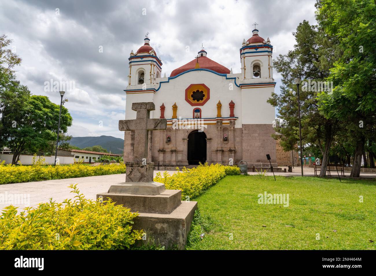 The parish church of San Bartolo Coyotepec in the Central Valleys of Oaxaca, Mexico. Stock Photo