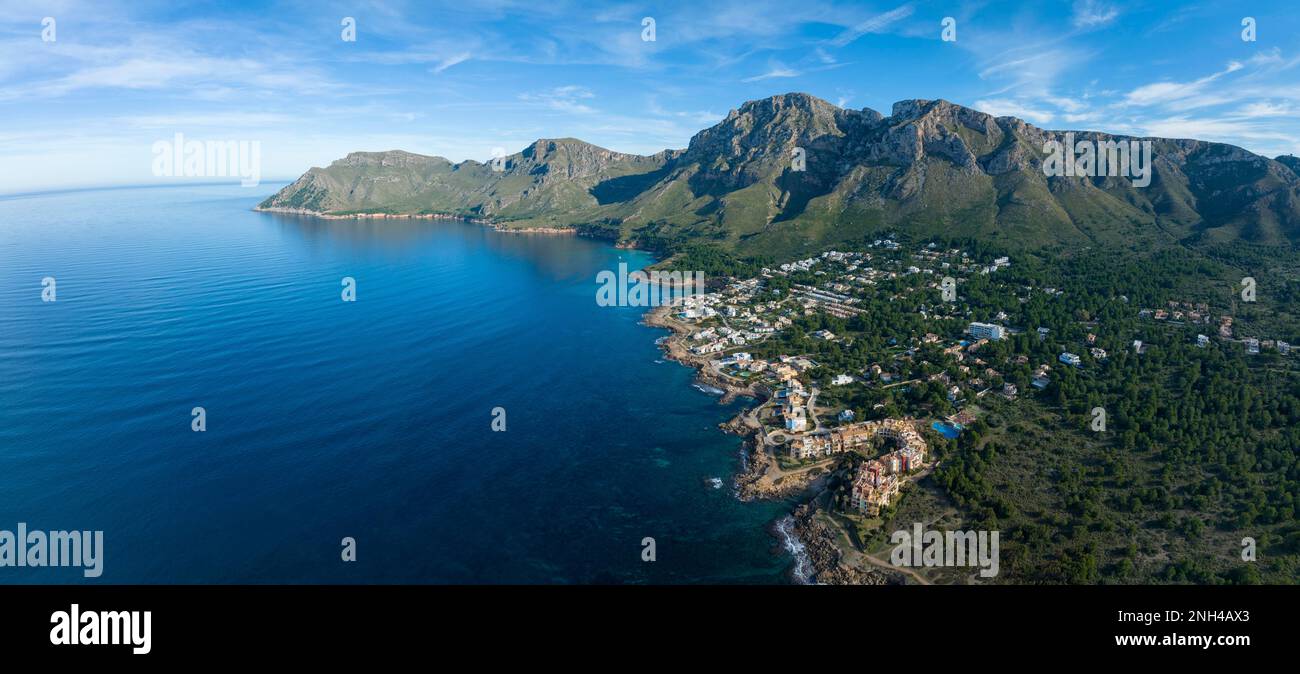 Aerial view, Colonia de Sant Pere near Betlem, Cap Ferrutx, Region Arta, Mallorca, Balearic Islands, Spain Stock Photo