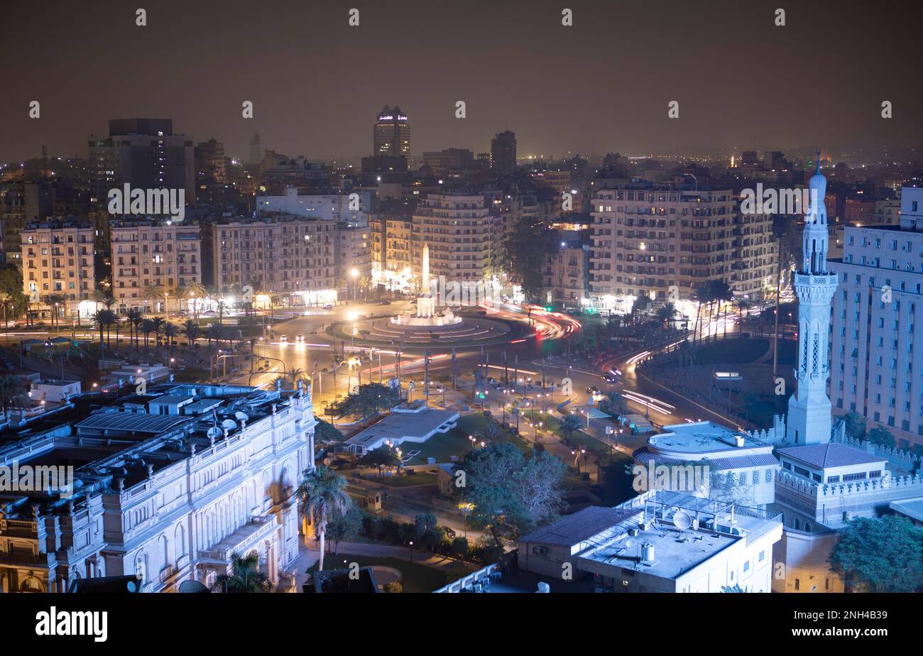 Tahrir Square or Liberation Square by night, Cairo, al-Qahira governorate, Egypt Stock Photo