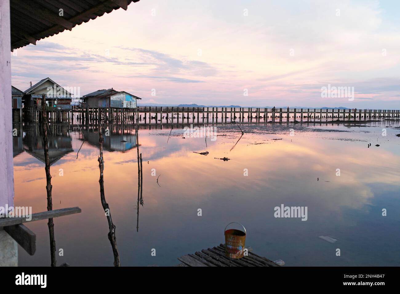 Evening atmosphere at the pier in the Muslim village of Batu Village, Koh Libong, Andaman Sea, Trang Province, Southern Thailand, Thailand Stock Photo