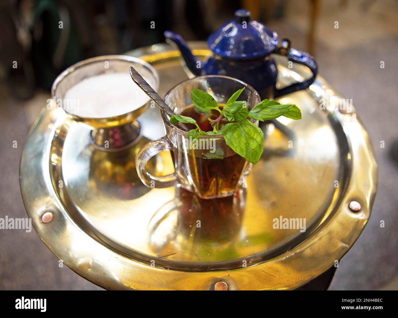 Traditional mint tea on a golden tray, Egypt Stock Photo Alamy
