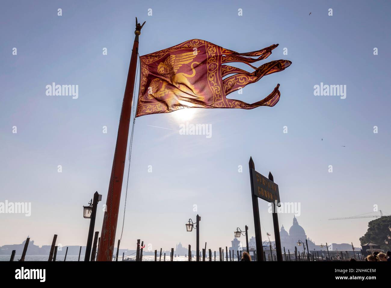 Flag and silhouette, Venice, Italy Stock Photo