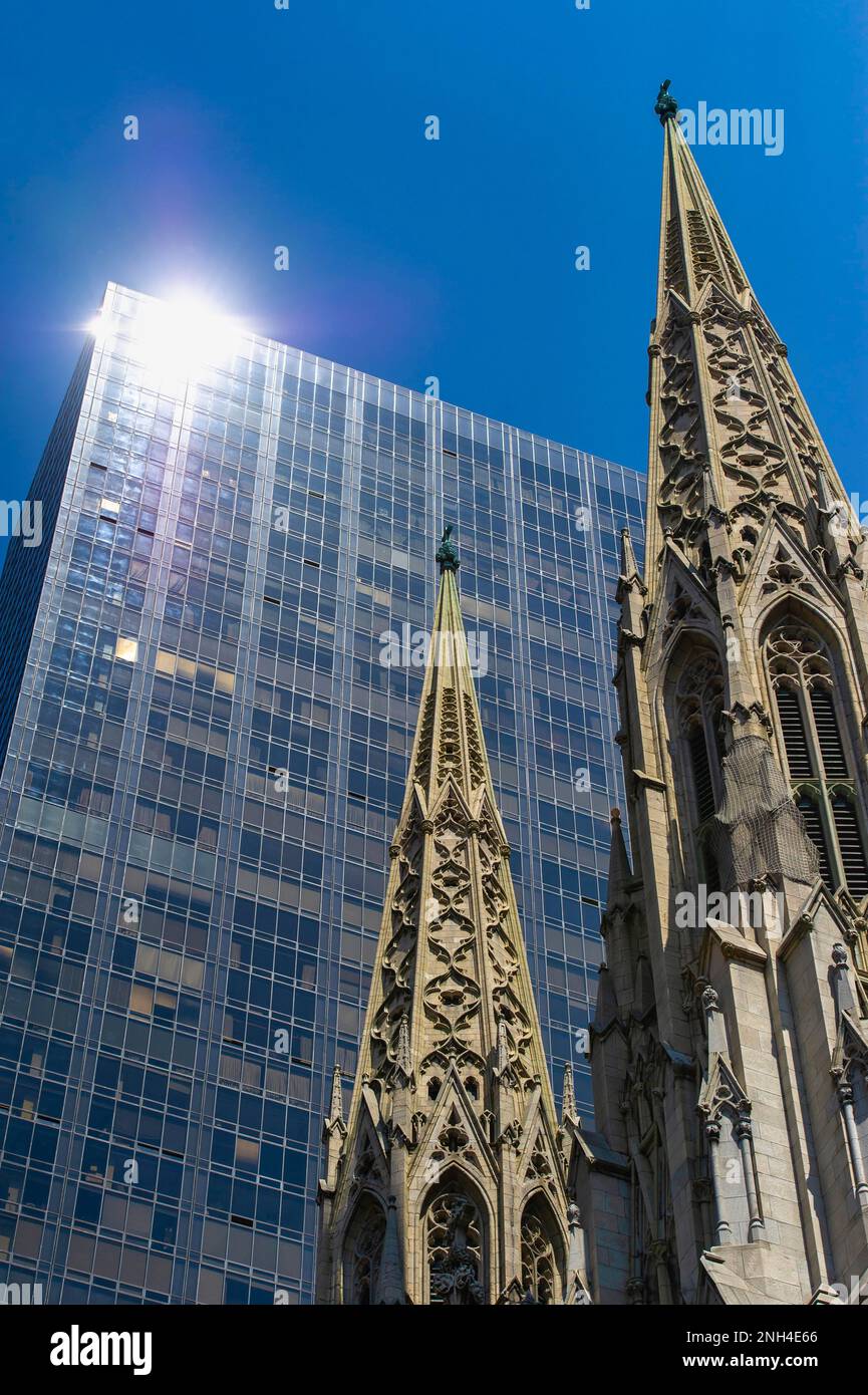 New York. Manhattan. St. Patrick's Cathedral and skyscrapers Stock Photo