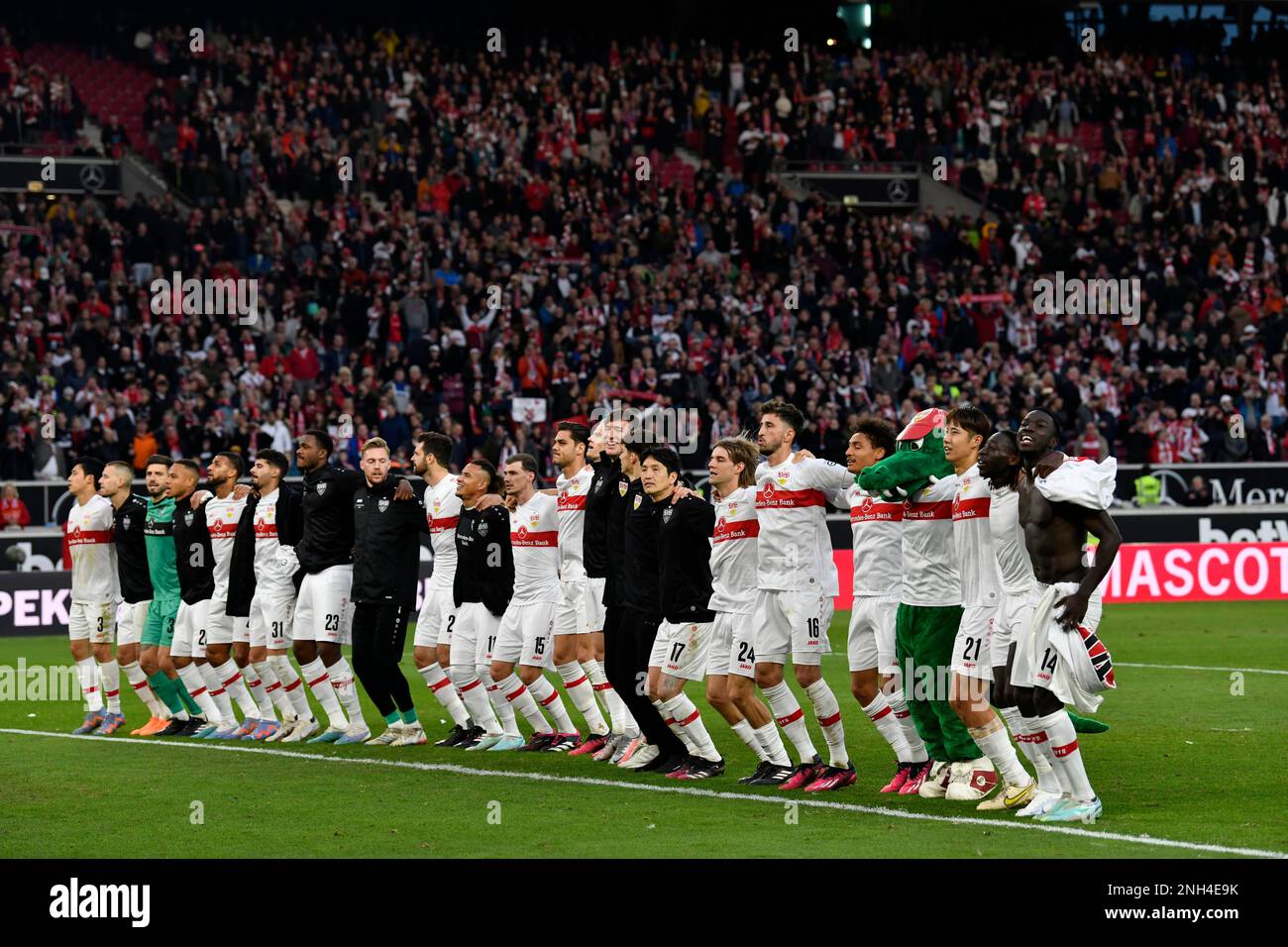 VfB Stuttgart team celebrated by spectators and fans after victory