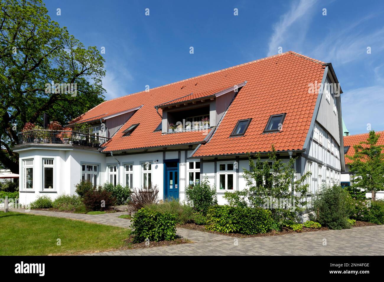 Frommenhof, former farmstead, now a municipal library, bookshop and restaurant, Dissen am Teutoburger Wald, Lower Saxony, Germany Stock Photo