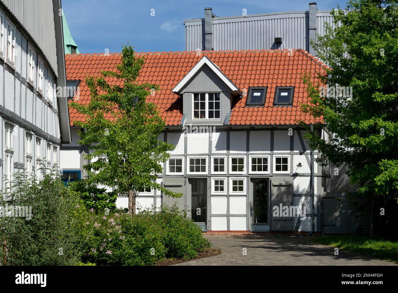 Frommenhof, former farmstead, now a municipal library, bookshop and restaurant, Dissen am Teutoburger Wald, Lower Saxony, Germany Stock Photo