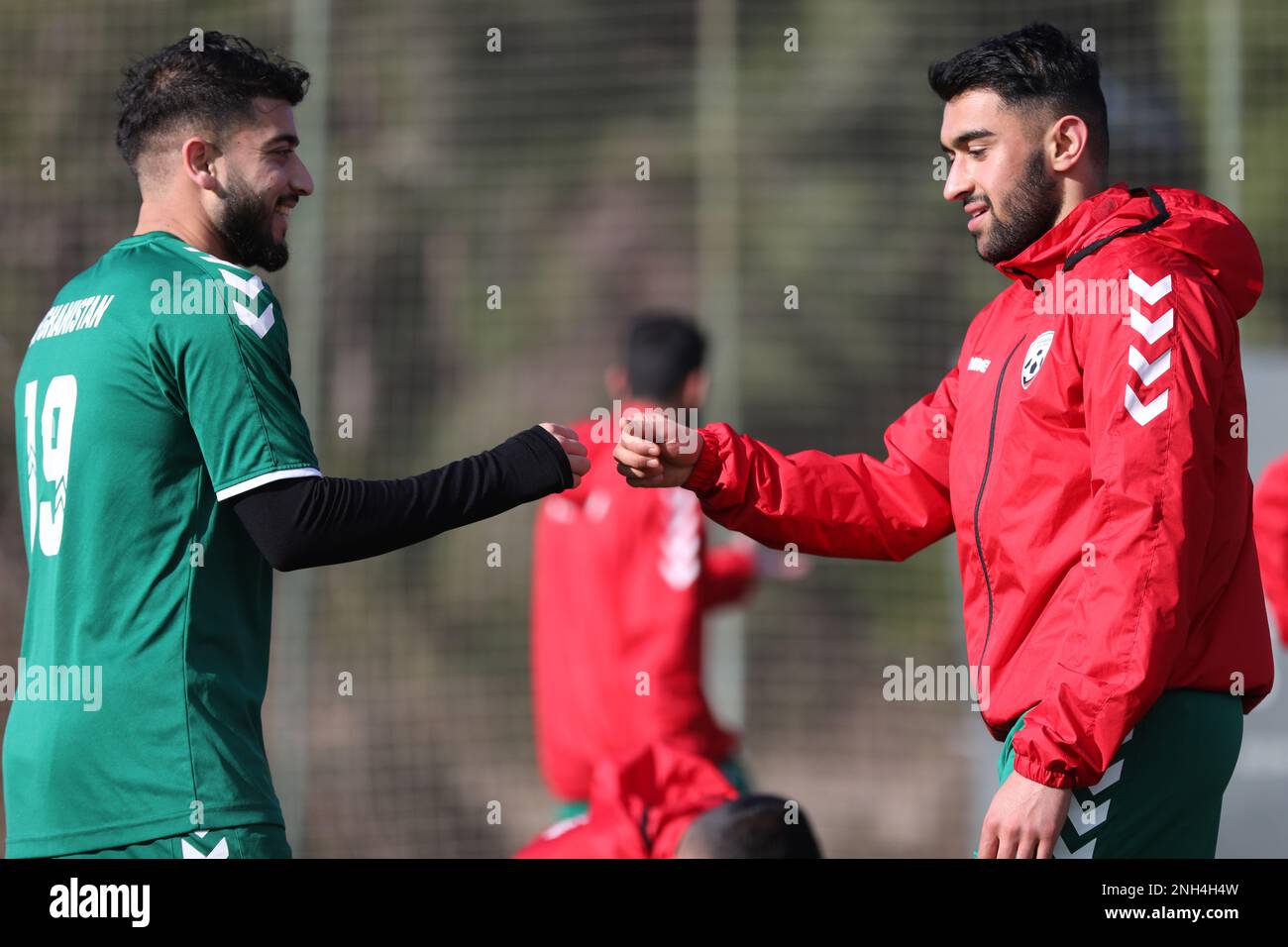 November 2019 - Omid Popalzai (left) and Maziar Kouhyar (righ) shaking hands during a National Team Training Camp in Antalya Turkey Stock Photo