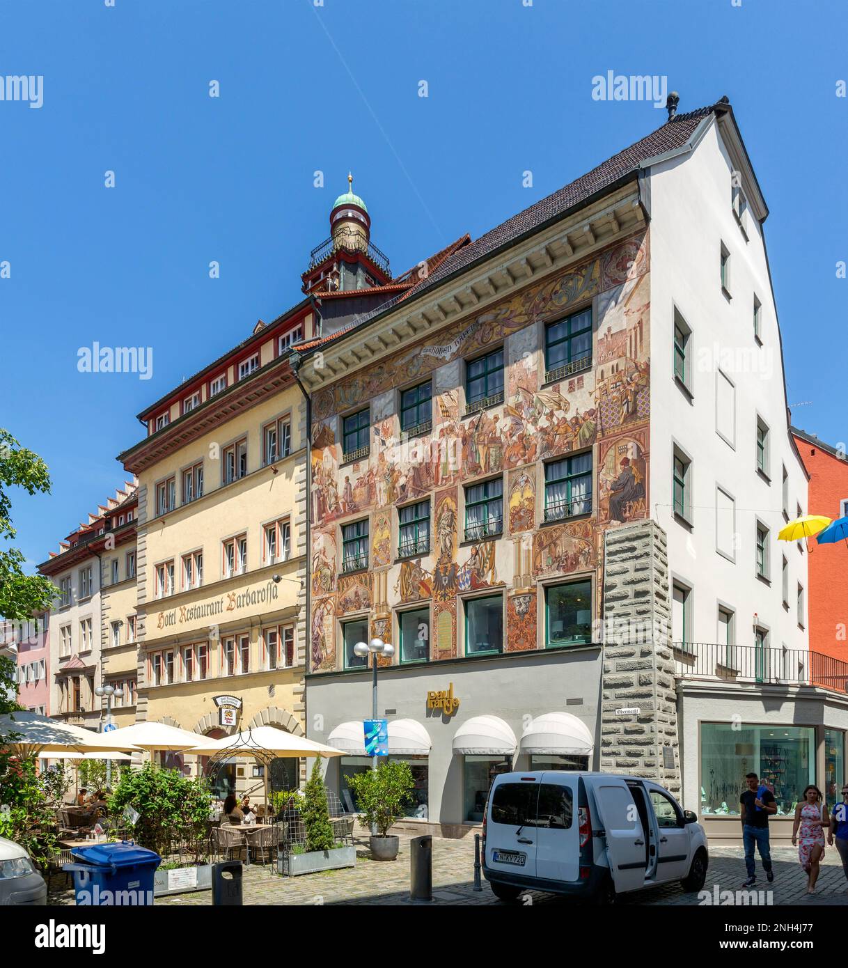 Hotel Barbarossa and Haus Zum Hohen Hafen on Obermarkt, Constance, Baden-Wuerttemberg, Germany Stock Photo