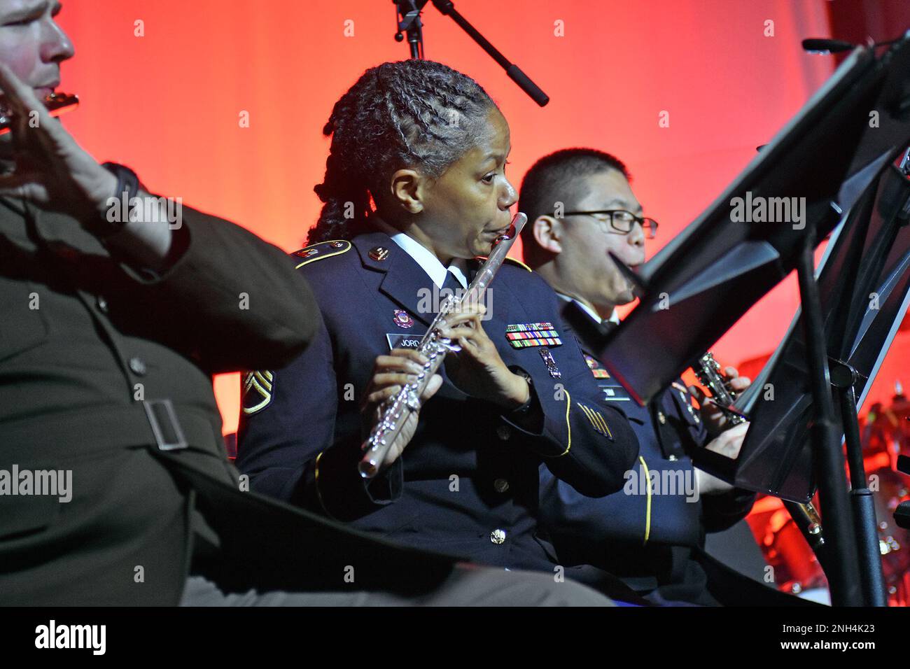 Soldiers from the U.S. Army Maneuver Center of Excellence Band presented their show 'Home for the Holidays' at Fort Rucker, Ala. Dec. 12, 2022, during the annual U.S. Army Aviation Center of Excellence and Fort Rucker Commanding General's Holiday Concert. Stock Photo