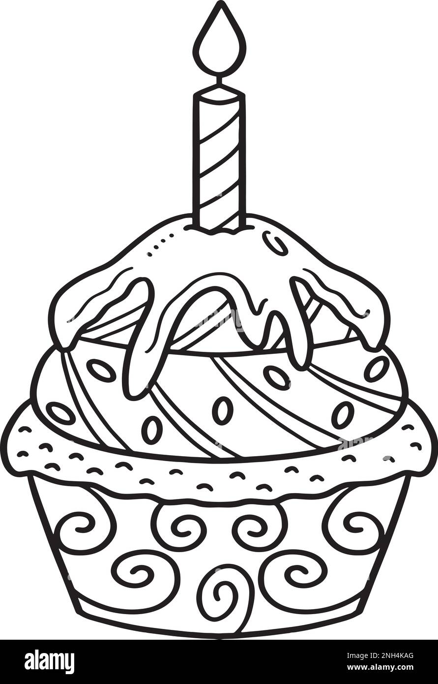 Birthday Cupcake Isolated Coloring Page for Kids Stock Vector Image ...
