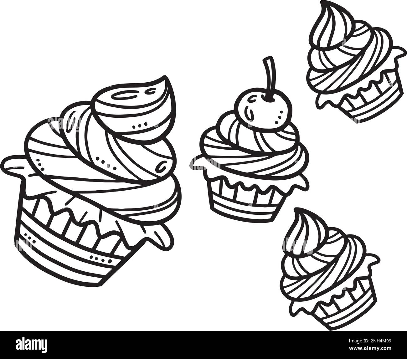 Birthday Cupcakes with Candle Isolated Coloring Stock Vector Image