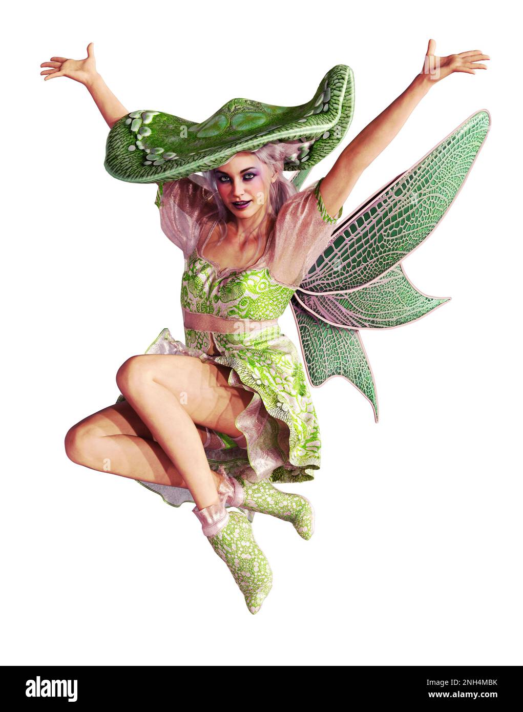 3d computer graphics of a cheerful fairy with a mushroom hat as a cut out (Not AI generated) Stock Photo