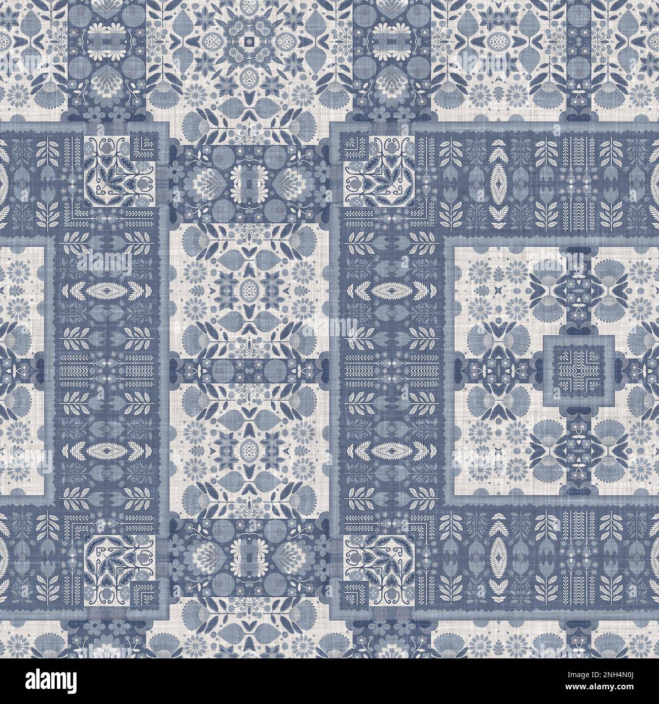 Farm house blue intricate damask seamless pattern. Tonal french country ...