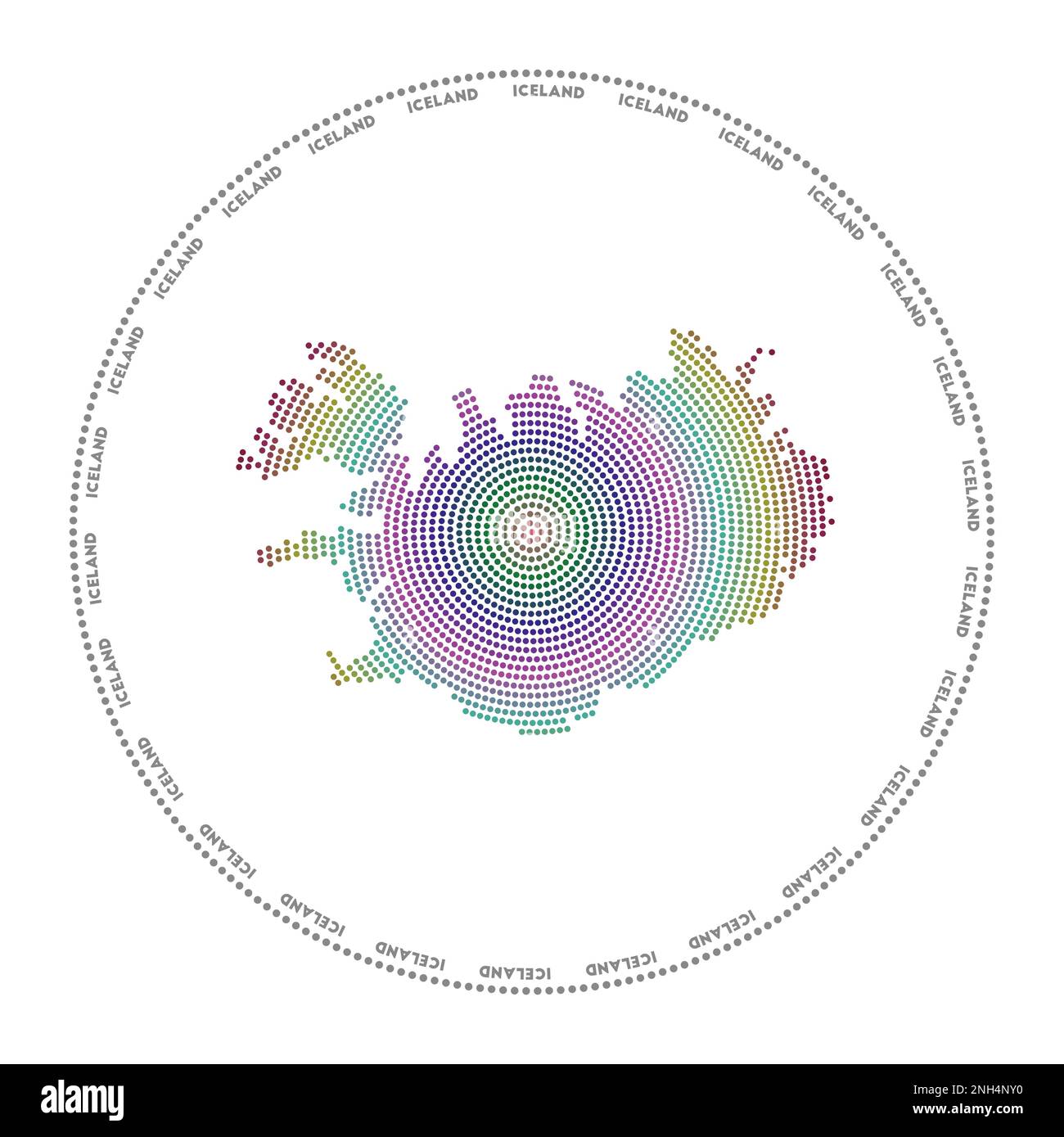 Iceland round logo. Digital style shape of Iceland in dotted circle ...