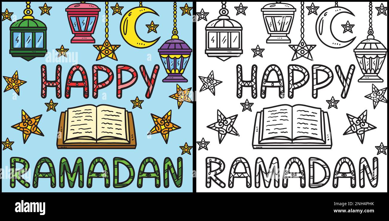 Happy Ramadan Coloring Page Colored Illustration Stock Vector Image ...