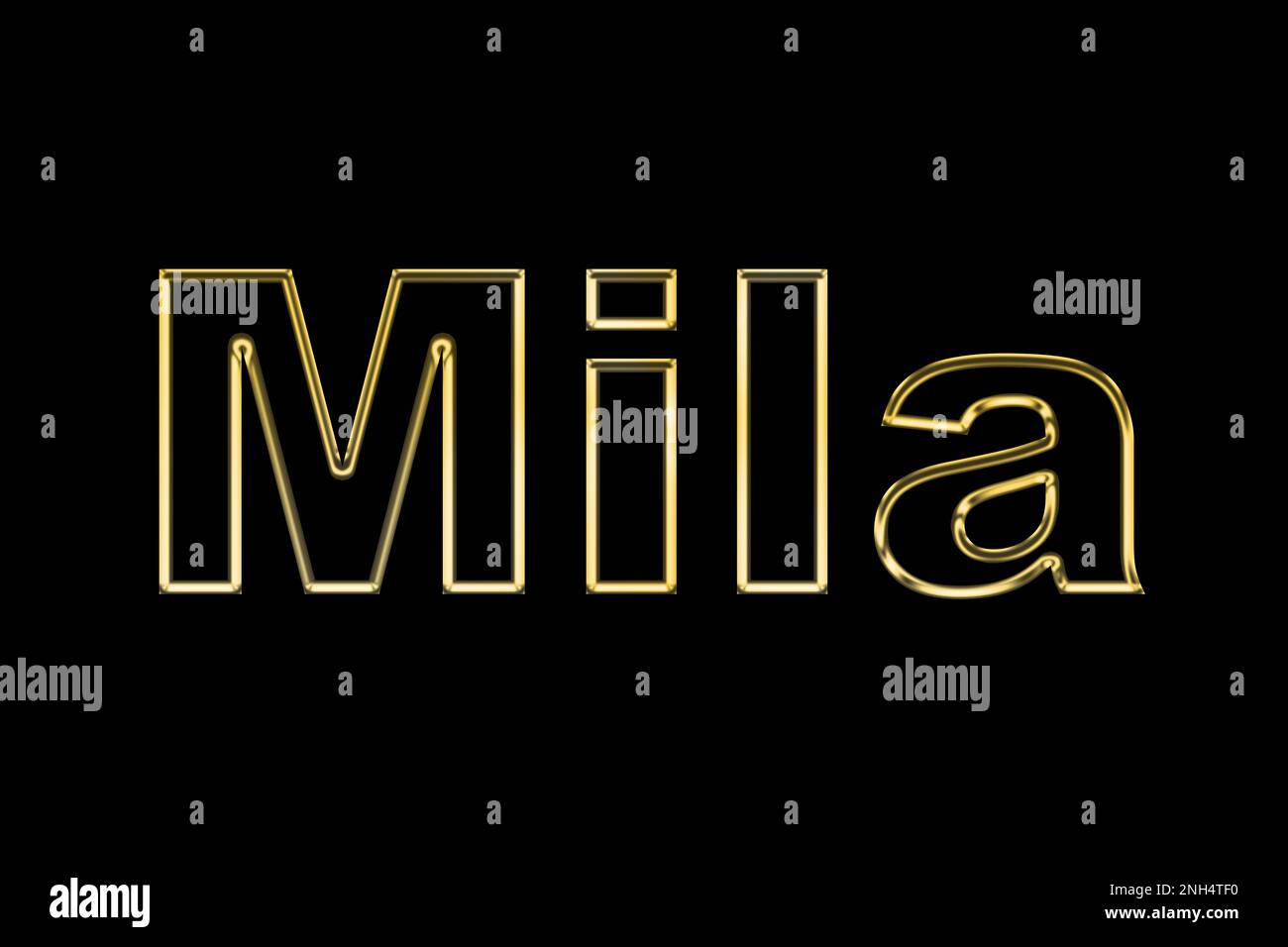Female name . Gold 3D icon on black background. Decorative font