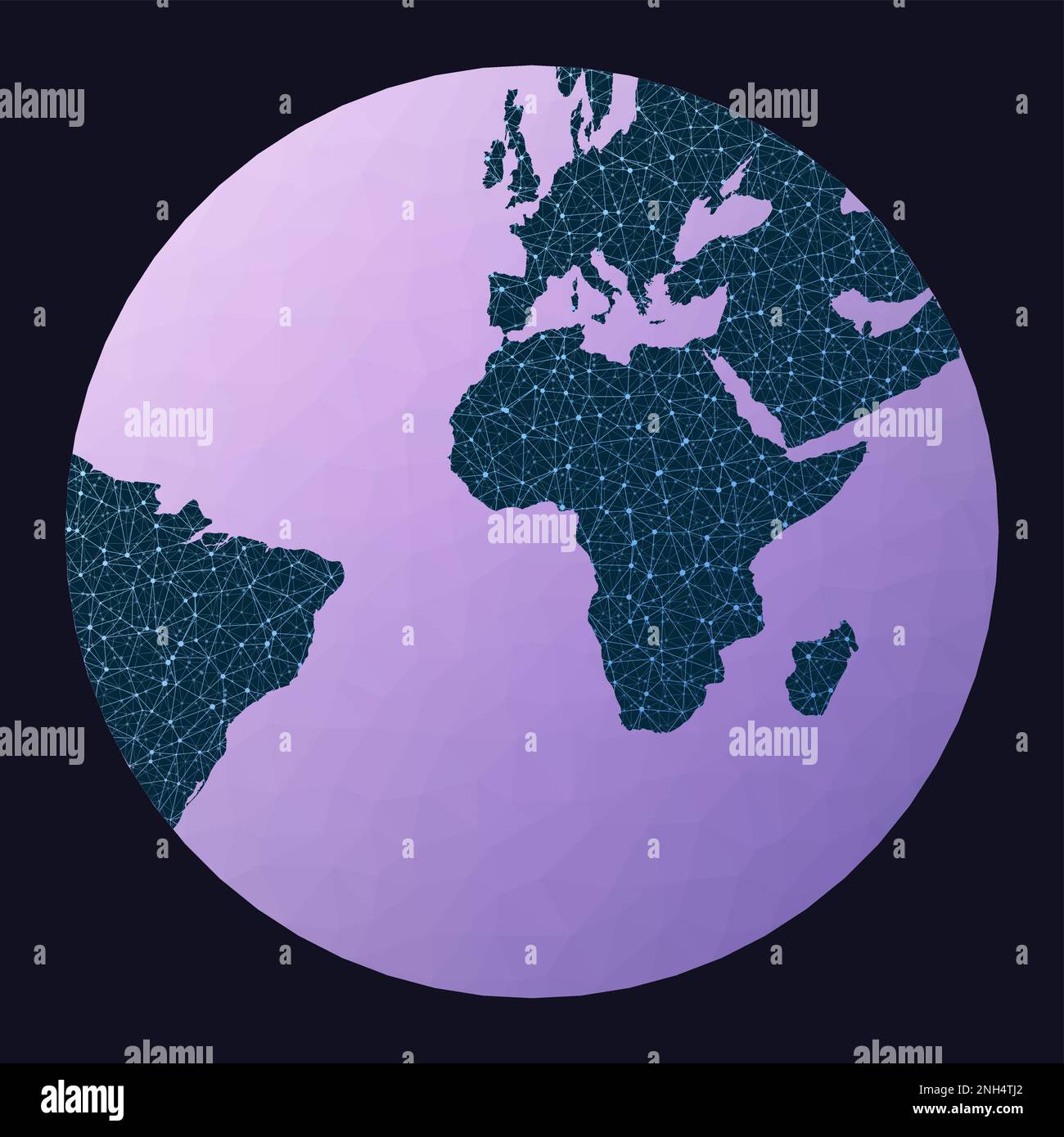 Network map of the world. Gnomonic projection. World network map. Wired ...