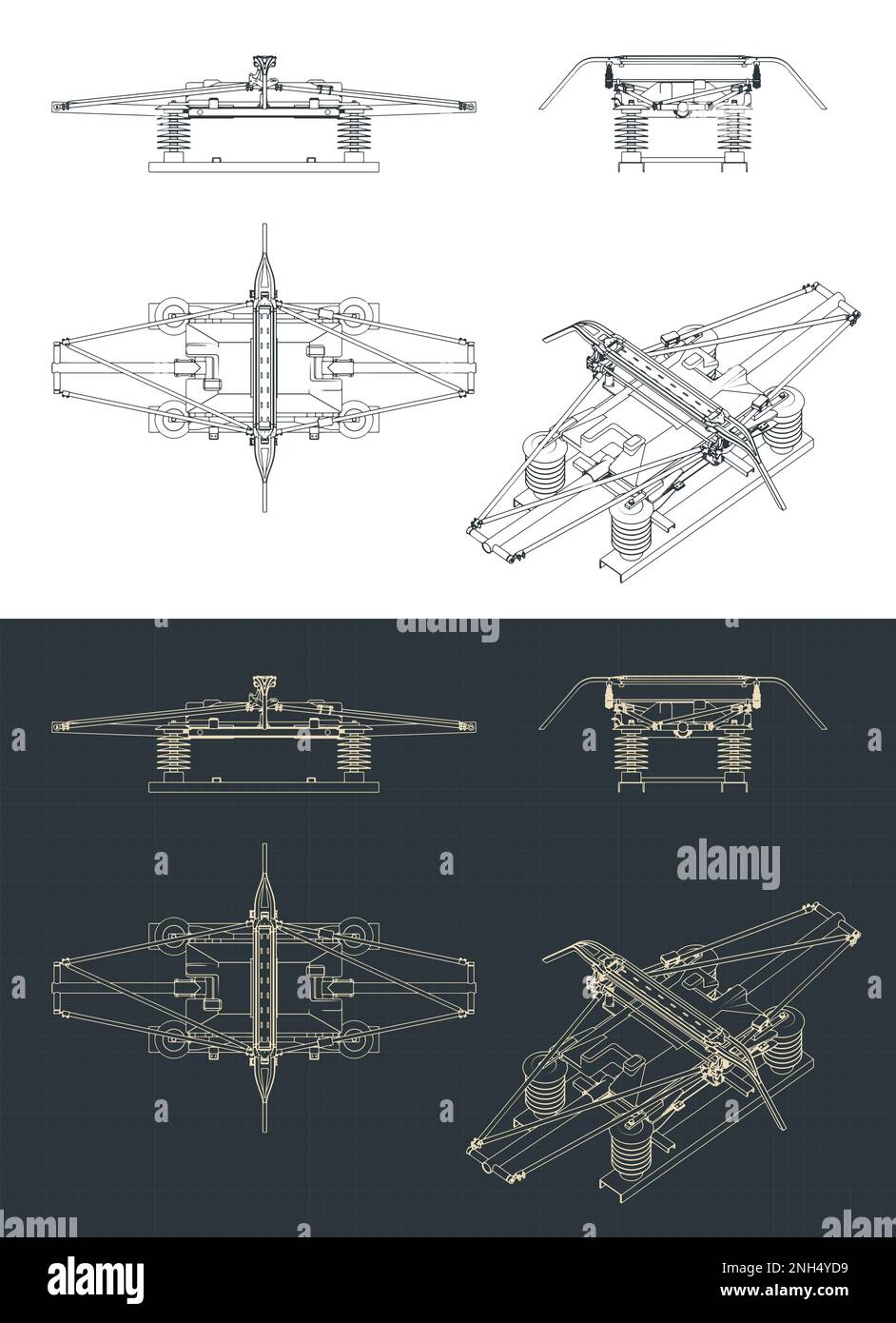 Stylized vector illustration of blueprints of pantograph for electric locomotives Stock Vector