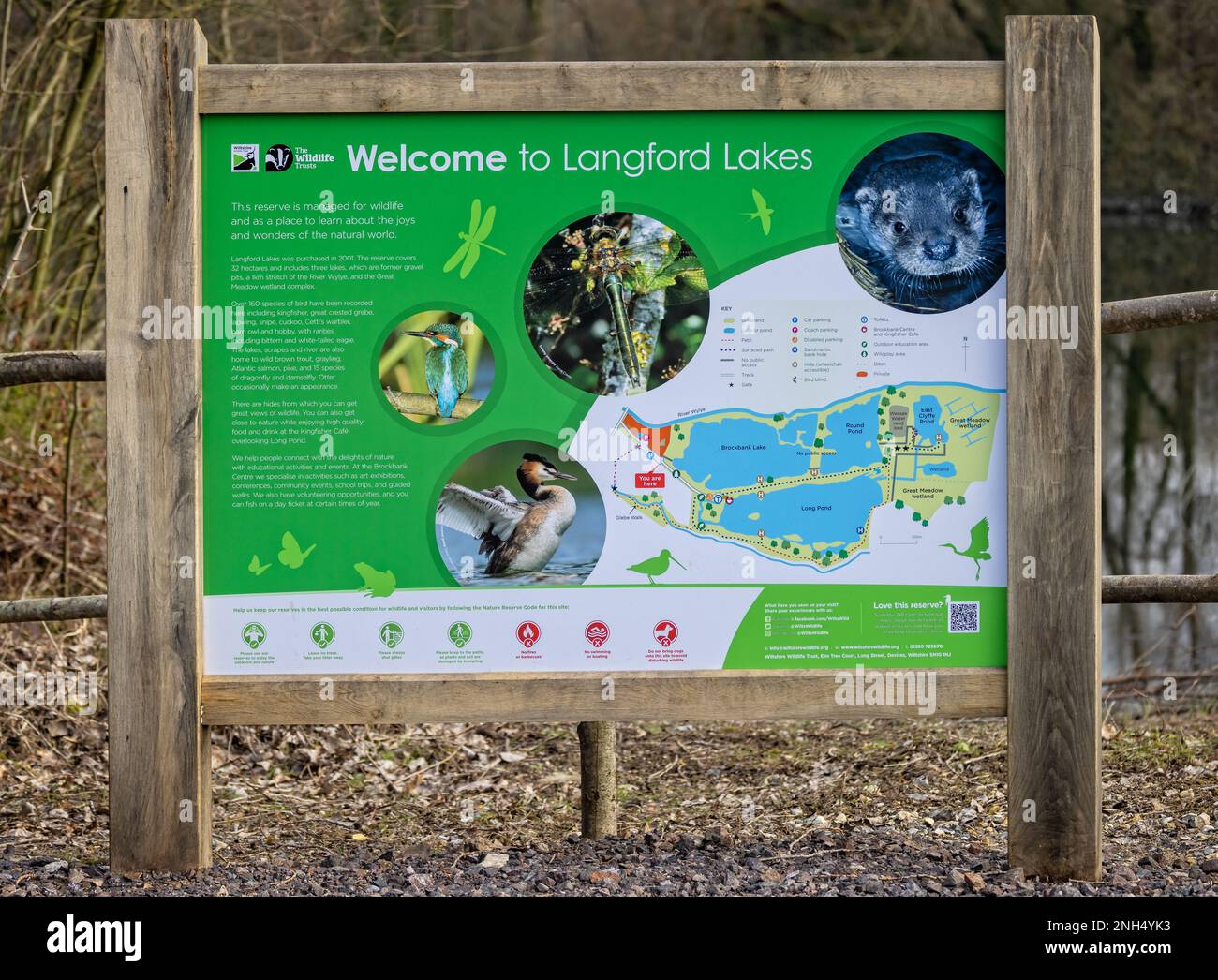 Entrance sign to Langford Lakes Nature Reserve in Steeple Langford