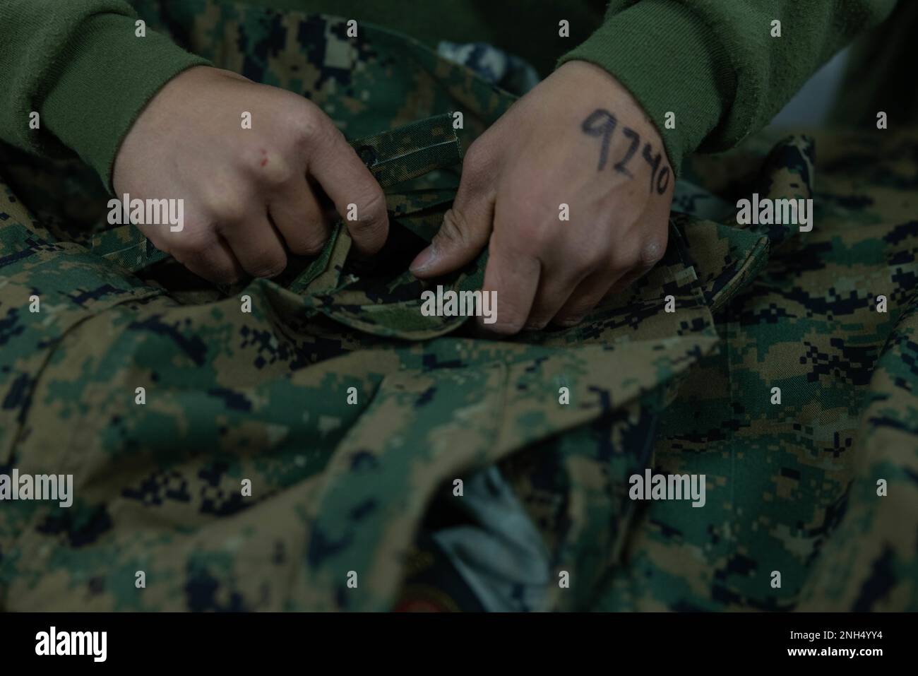 A U.S. Marine Corps recruit with Echo Company, 2nd Recruit Training