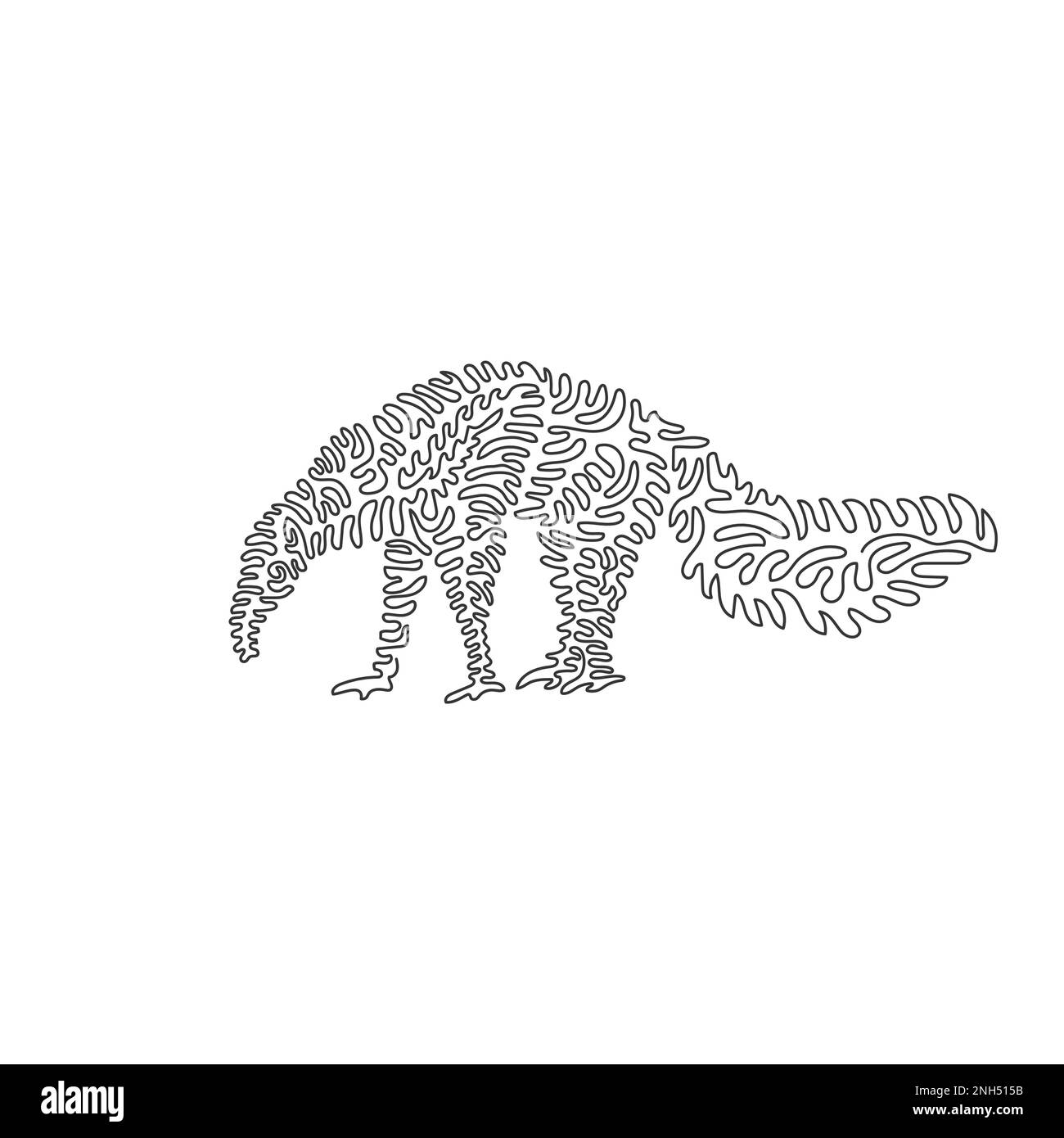 Continuous curve one line drawing of anteater has heavy claws. Curve abstract art. Single line editable stroke vector illustration of big mammals Stock Vector