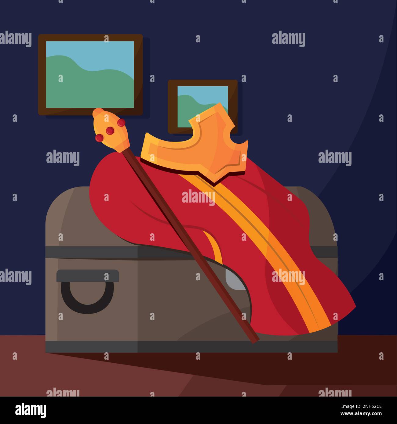 Wooden chest with royalty clothes and crown Vector Stock Vector Image