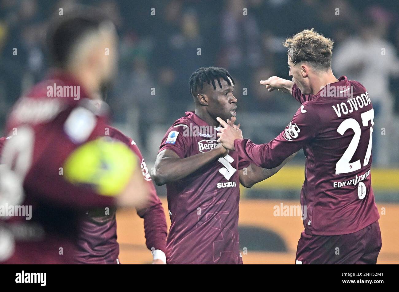 February 20, 2023, Torino, Piemonte, Italy: Olimpic Stadium Grande Torino,  20.02.23 Antonio Sanabria (9 Torino FC) celebrates the goal during the  Serie A match Torino FC v US Cremonese at Olimpic Stadium