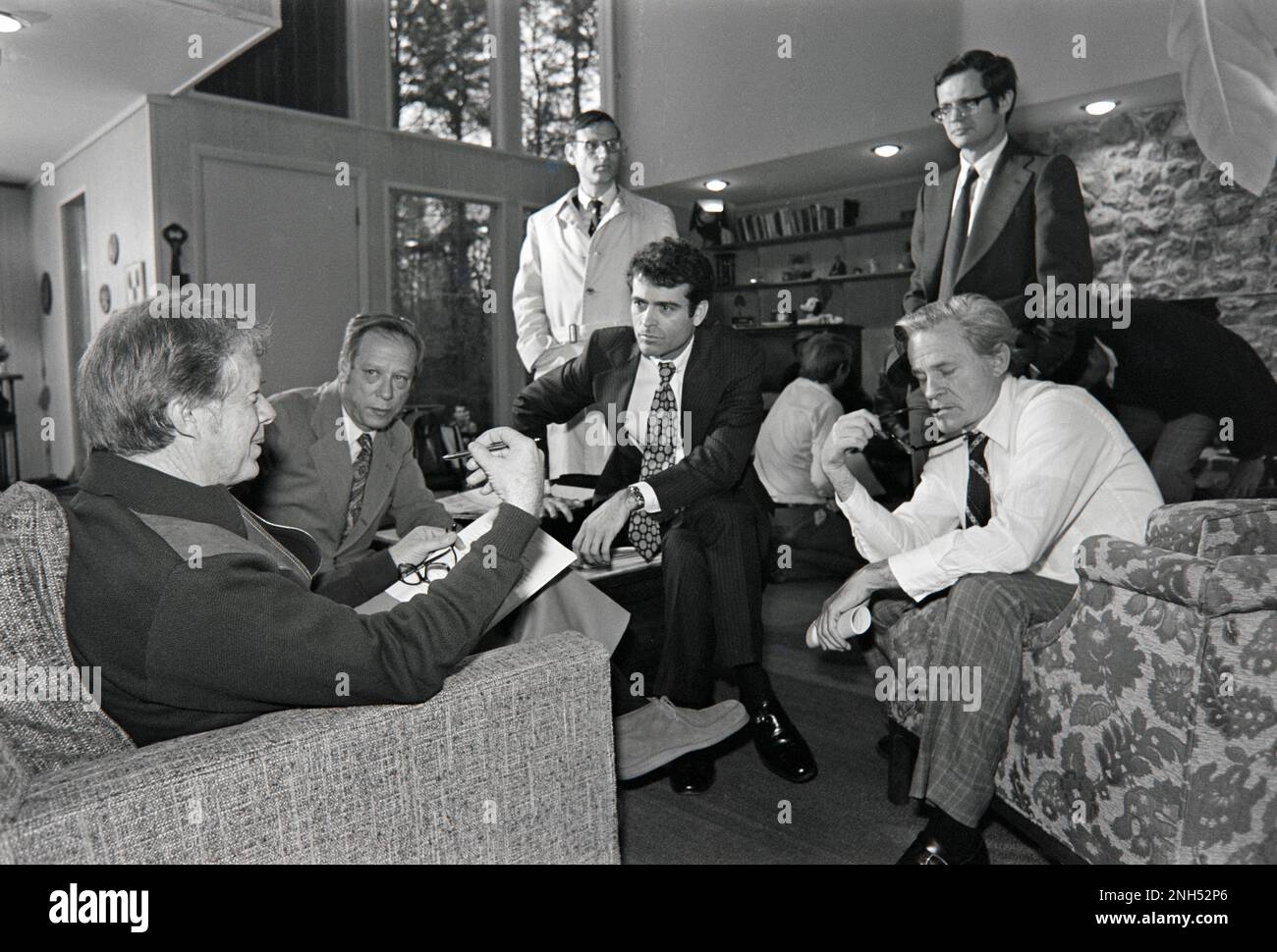 President elect Jimmy Carter holds a transition meeting with Vice President elect Walter Mondale and his nominees for cabinet positions in his administration. The meeting was held at Carter's getaway - 'The Pond House'. Stock Photo