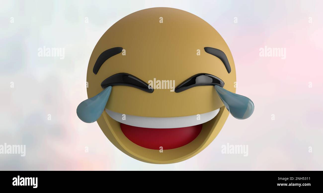 Image of laughing emoji icon over cloud background Stock Photo Alamy