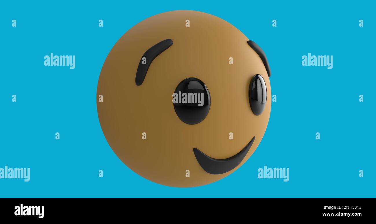 Image of smiley emoji icon over blue background Stock Photo - Alamy