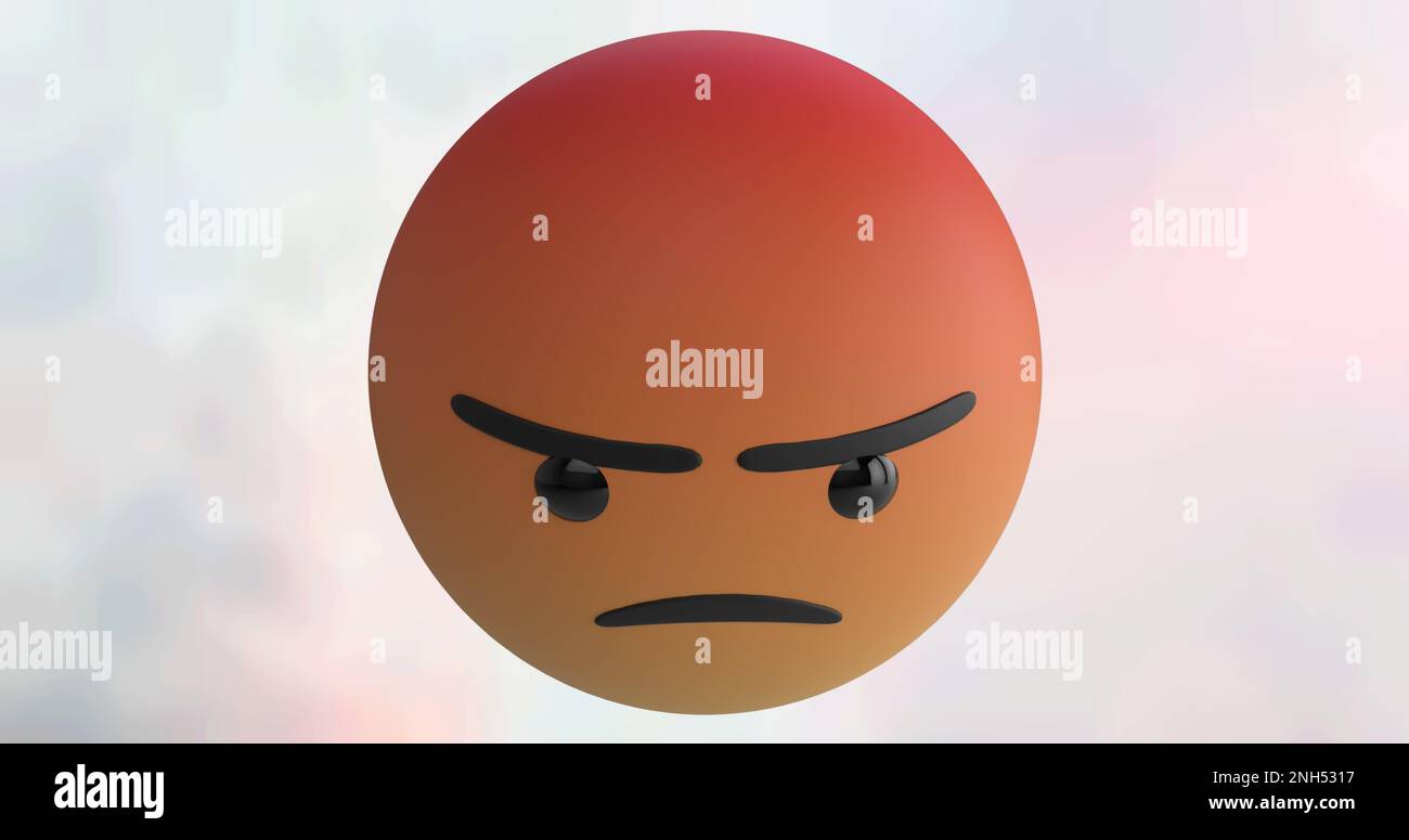 Image of angry emoji icon over cloud background Stock Photo