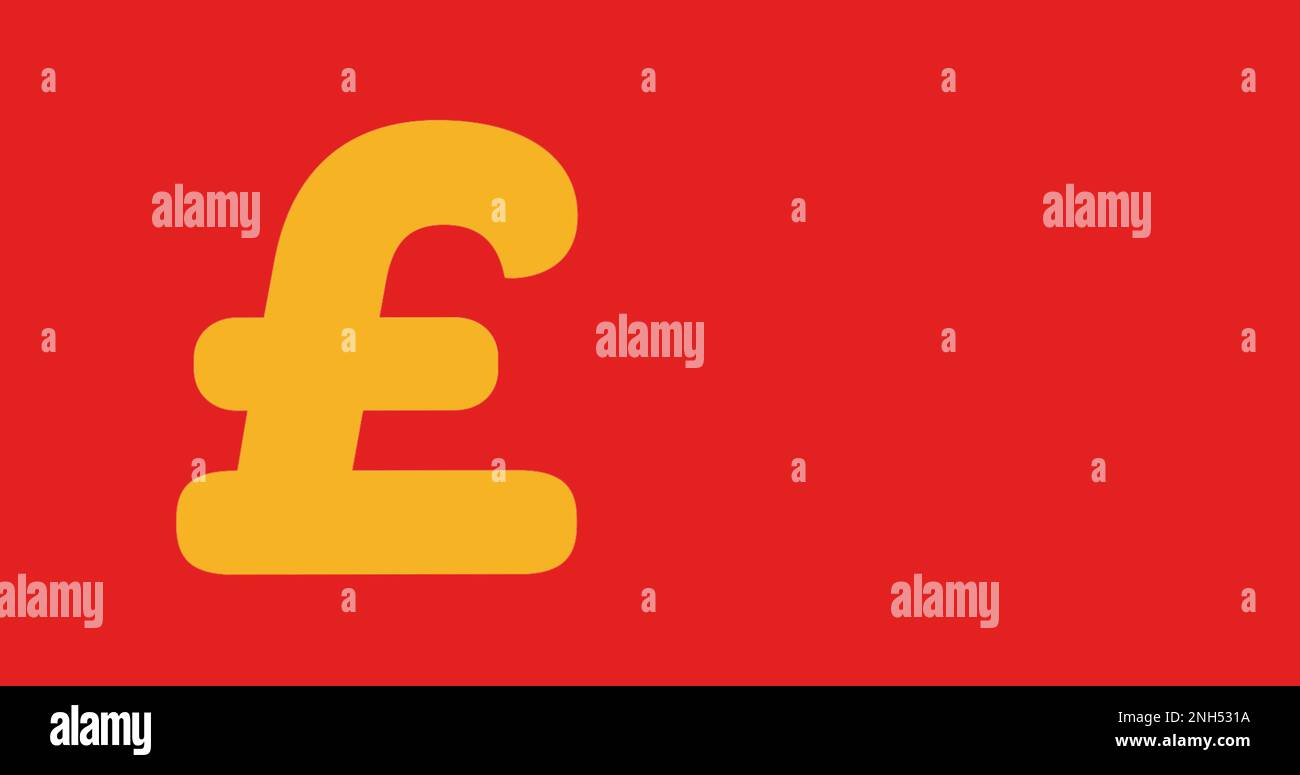 Composition of yellow british pound sign over red background Stock Photo
