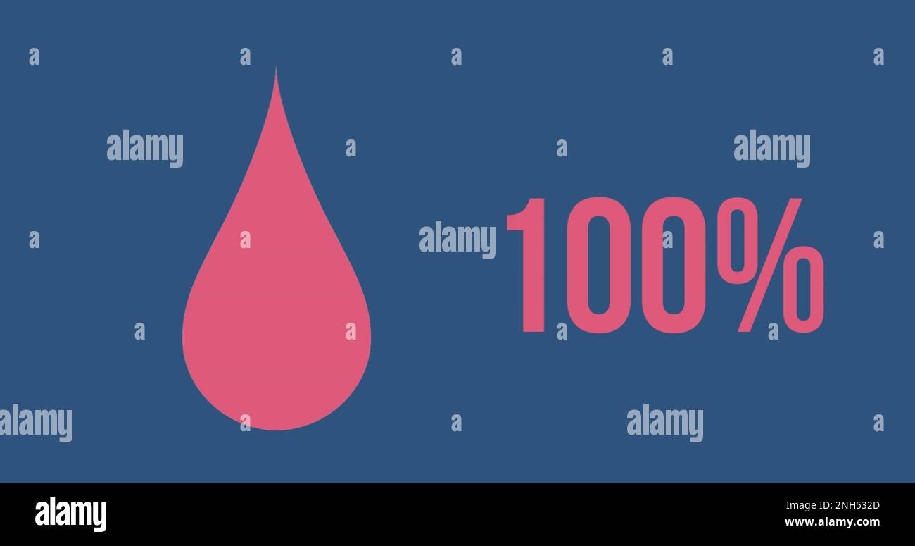 Composition of red drop icon and 100 percent over blue background Stock ...