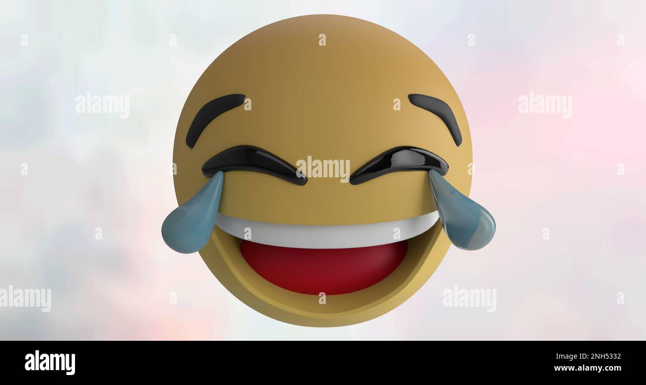 Image of laughing emoji icon over cloud background Stock Photo Alamy