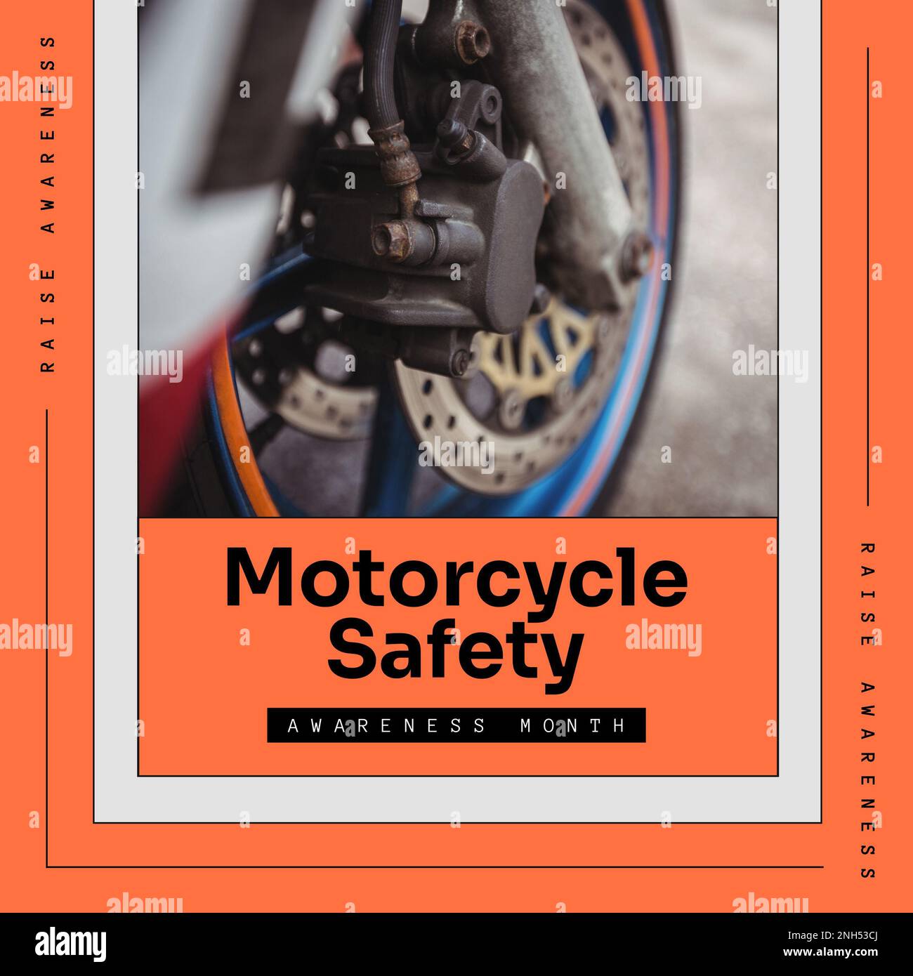 Composition of motorcycle safety awareness month text with close up of