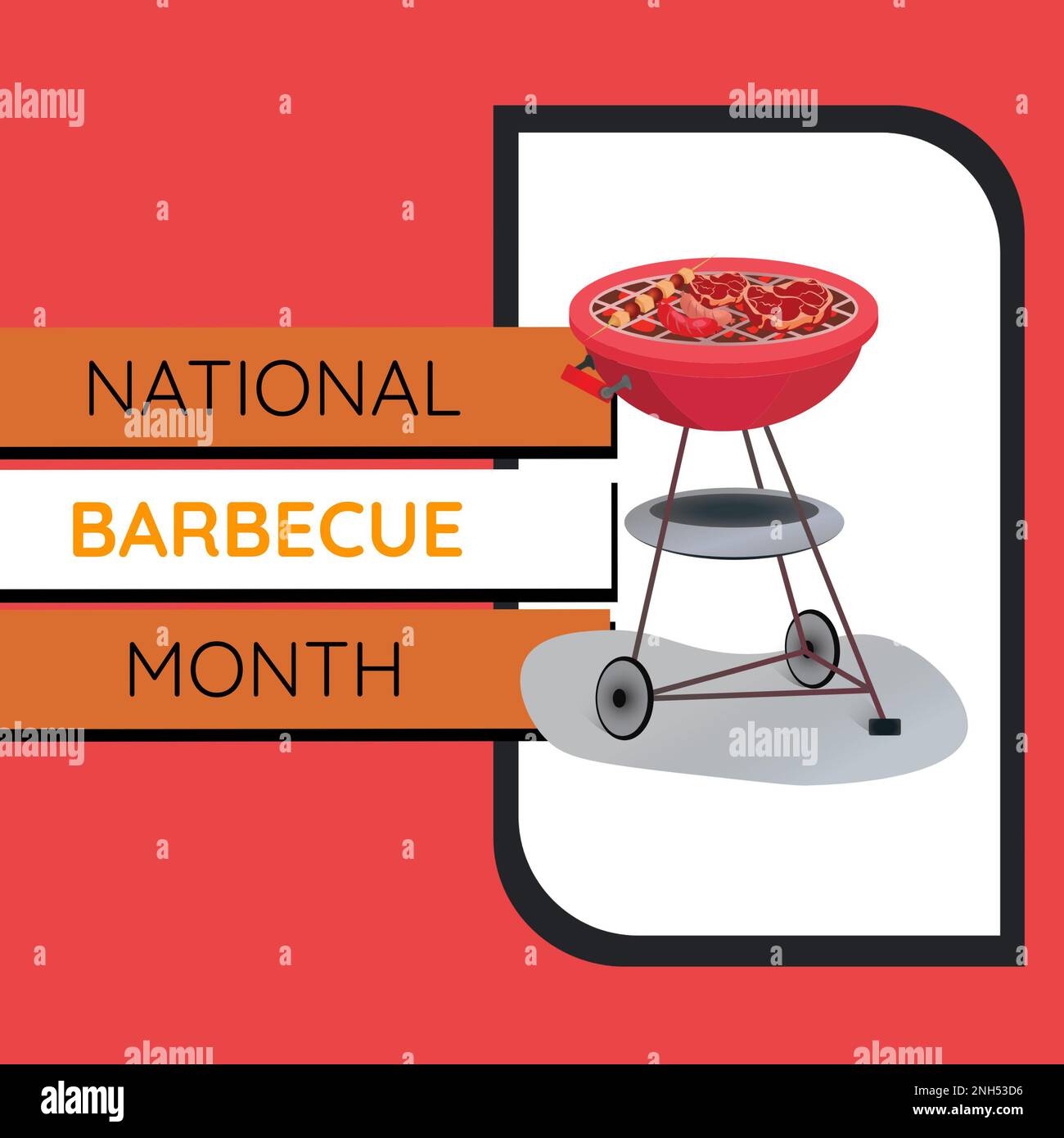 Illustration of national barbecue month text and meat cooking on
