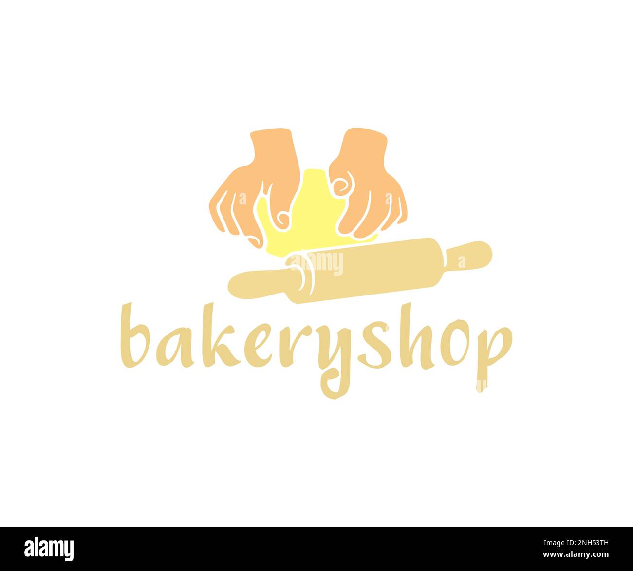 Hands kneading dough, rolling pin for dough, bakery and bakehouse, logo design. Bakeshop, bakery shop, fancy bread, baker, baking and pastry, vector Stock Vector