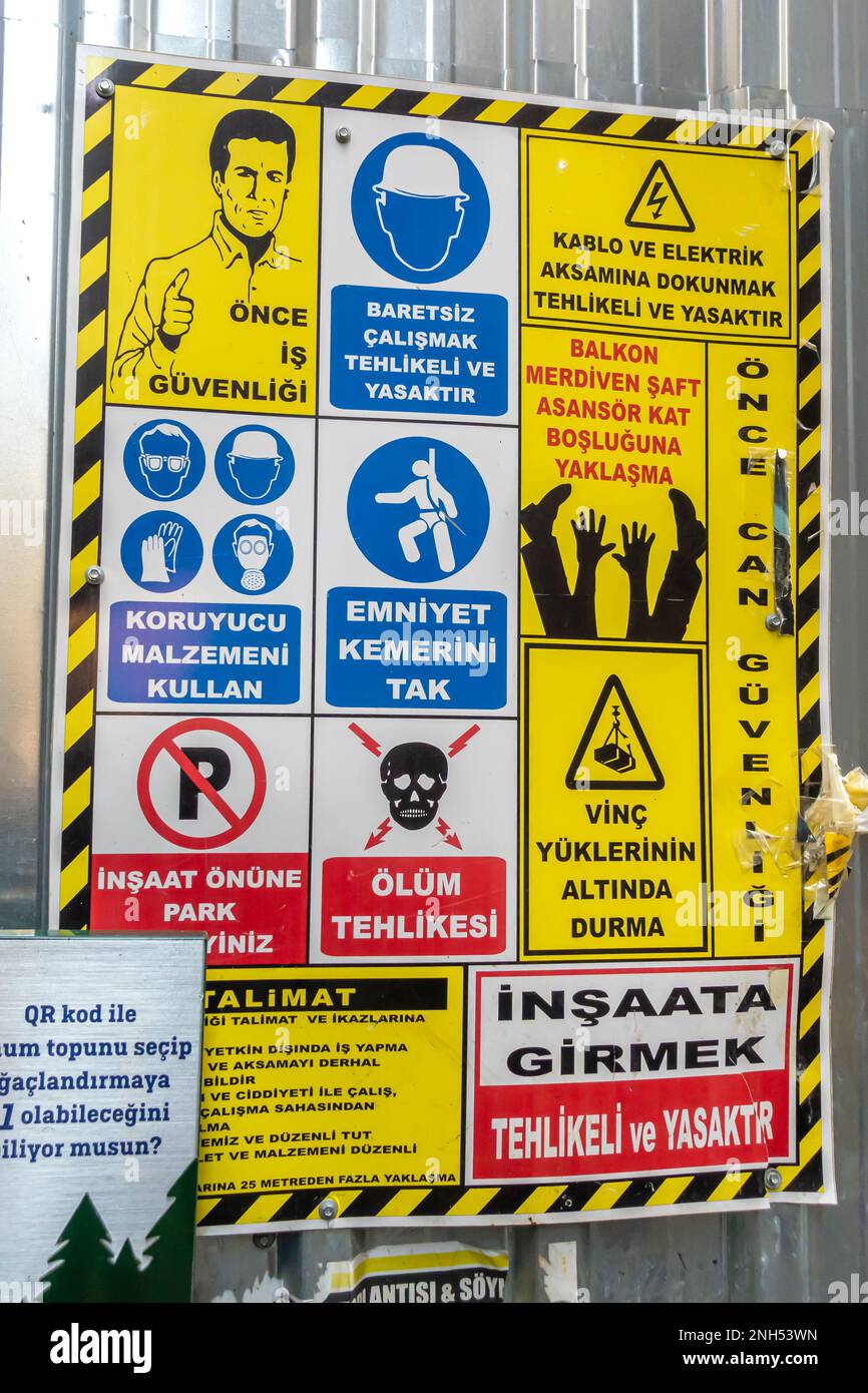 Sign in Turkish. High risk sign, hazard sogns. Territory construction