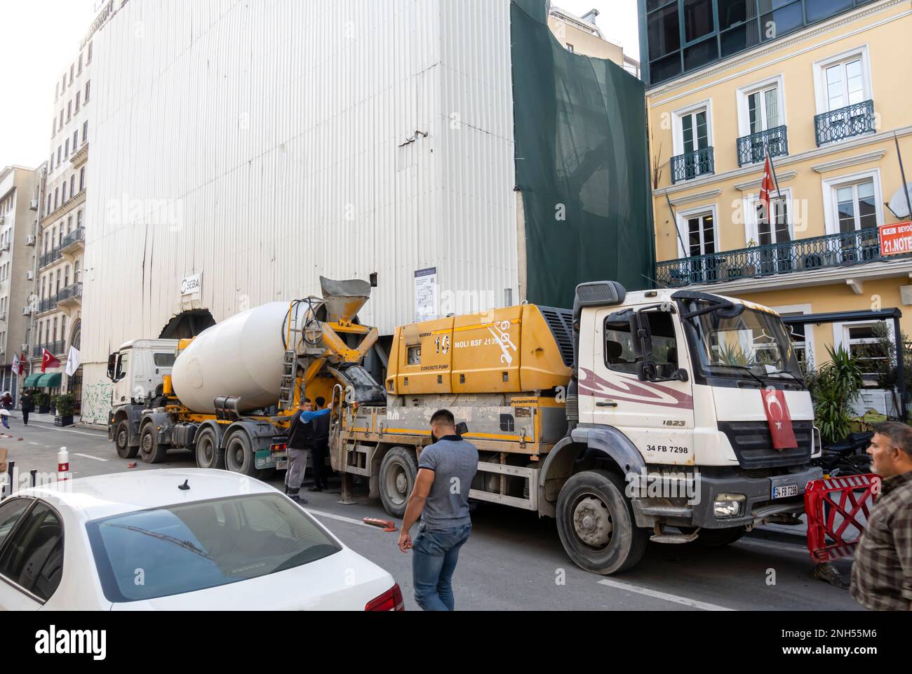 Concrete mixer truck in Karakoy, Istanbul, Turkey Stock Photo