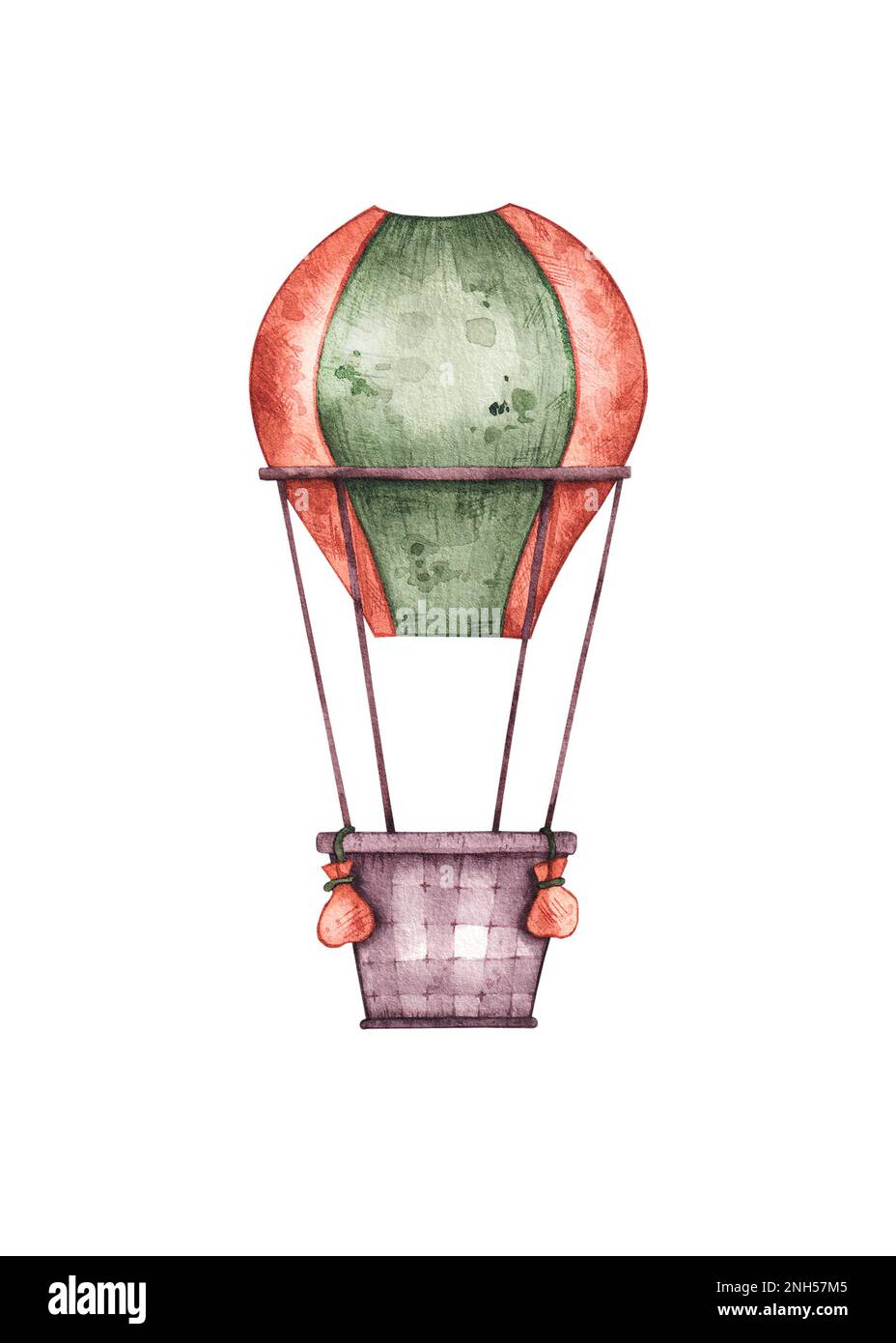 Watercolor hot air balloon on white background for postcard design