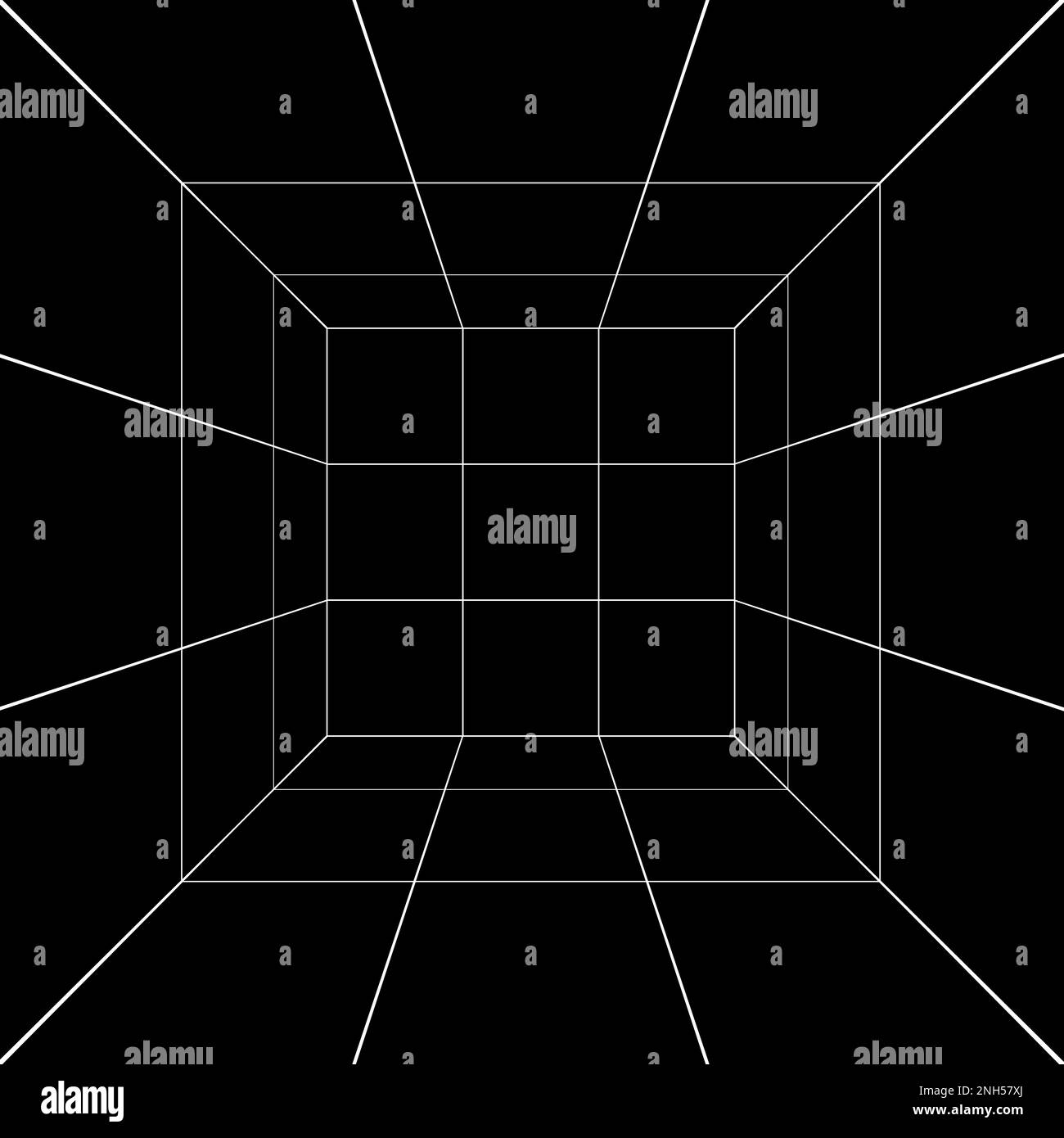 White square room, hallway, studio or portal wireframe in perspective ...