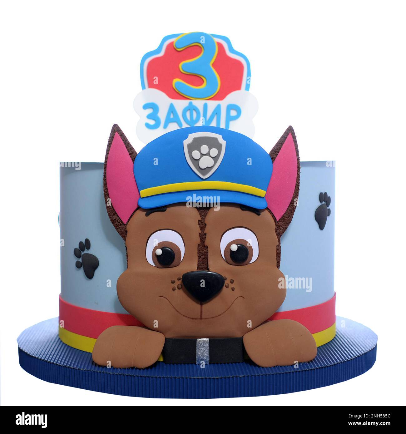 Details of modern wafer paper cakes. Design cake of the theme is inspired  by the movie PAW PATROL - Chase. The cakes maked of wafer paper, hand made  Stock Photo - Alamy