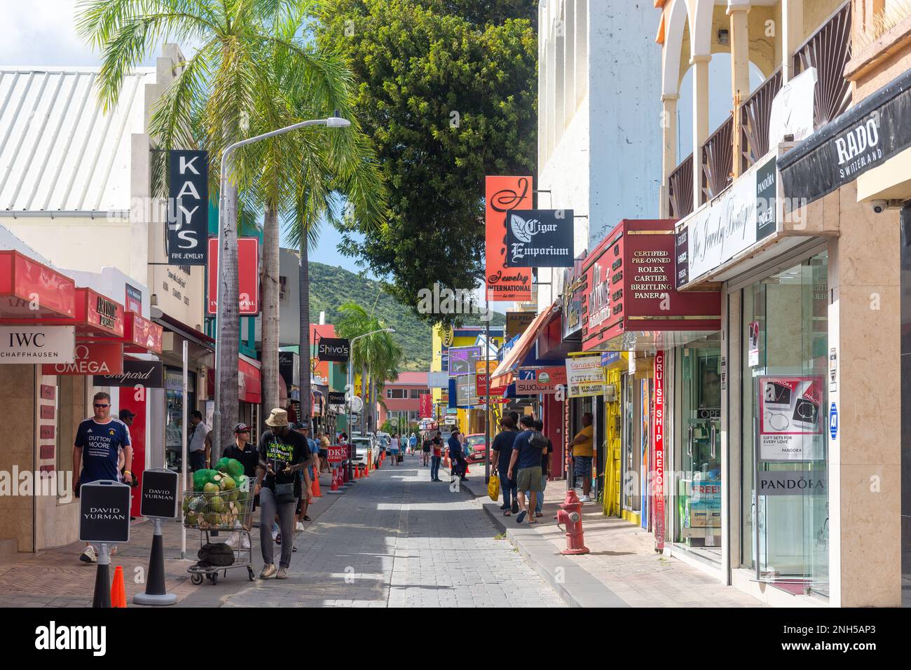 Front Street (shopping street), Philipsburg, St Maarten, Saint Martin, Lesser Antilles, Caribbean Stock Photo