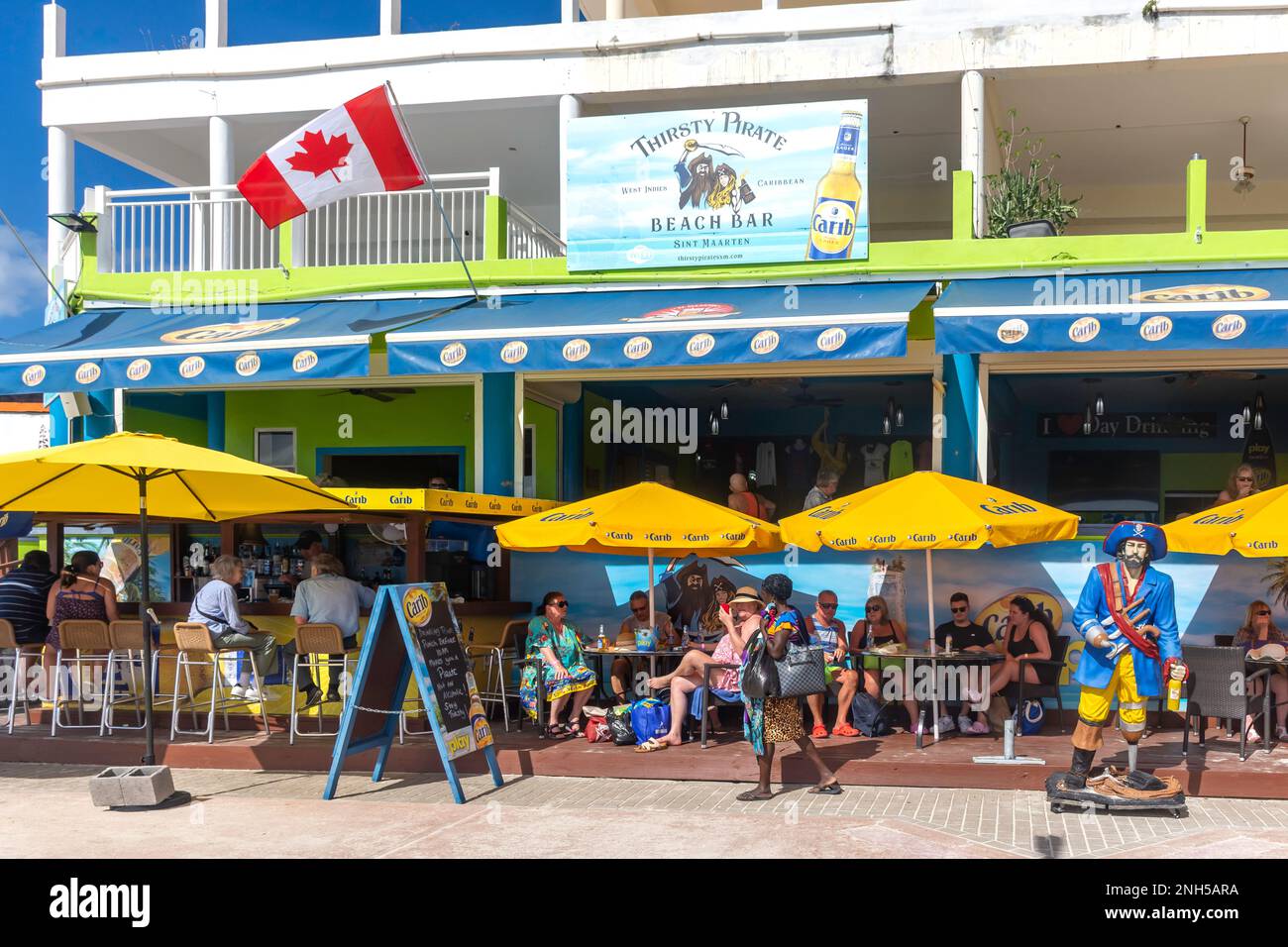 The Thirsty Pirate Bar, The Boardwalk, Philipsburg, St Maarten, Saint Martin, Lesser Antilles, Caribbean Stock Photo