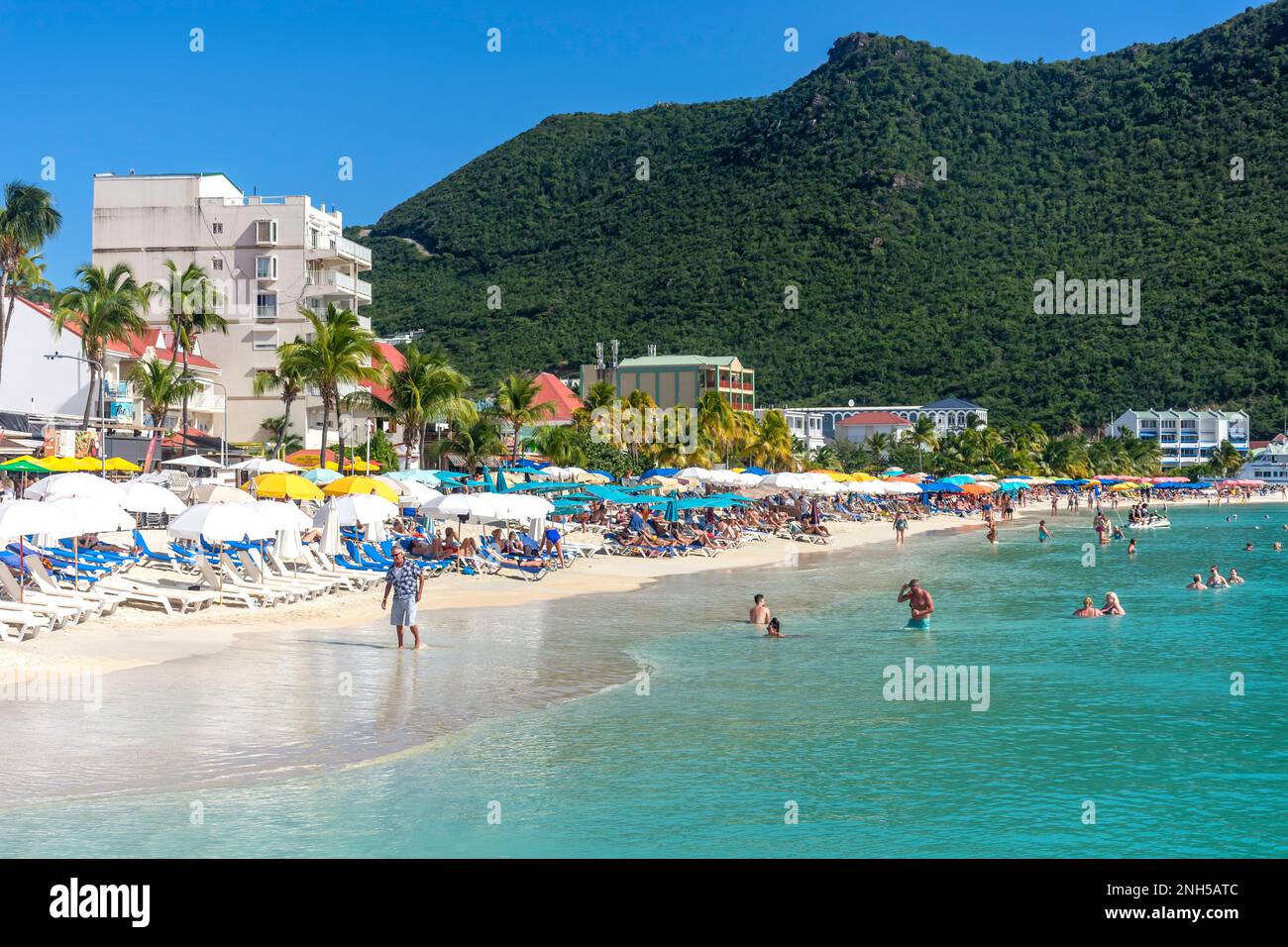 Beach view, Great Bay, Philipsburg, St Maarten, Saint Martin, Lesser Antilles, Caribbean Stock Photo